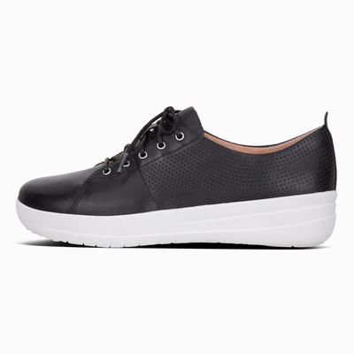 Fitflop Women's F-SPORTY Leather Scoop-Cut Perf Sneakers - Black, KY0453619